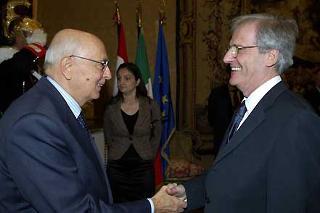 Il Presidente Giorgio Napolitano riceve Lázló Sólyom, Presidente della Repubblica di Ungheria.