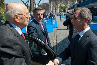 Il Presidente Giorgio Napolitano accolto dal Capo Dipartimento dell'Amministrazione Penitenziaria Franco Ionta, in occasione della Festa del Corpo di Polizia Penitenziaria