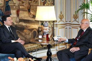 Il Presidente Giorgio Napolitano con Josè Manuel Barroso, Presidente della Commissione Europea, durante i colloqui