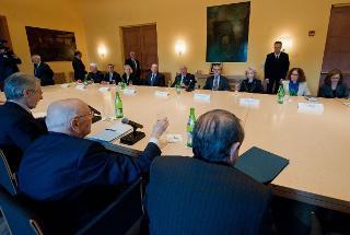 Il Presidente Giorgio Napolitano nel corso dell'incontro con gli esponenti del mondo accademico sul tema della diffusione dell'insegnamento della lingua italiana negli Stati Uniti