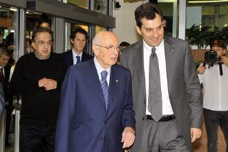 Il Presidente della Repubblica Giorgio Napolitano al suo arrivo alla sede del quotidiano &quot;La Stampa&quot;