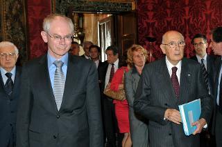 Il Presidente Giorgio Napolitano con il Signor Herman Van Rompuy, Presidente del Consiglio Europeo, in occasione dell'incontro al Quirinale