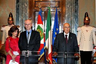 Il Presidente Giorgio Napolitano con il Signor Herman Van Rompuy, Presidente del Consiglio Europeo, durante le dichiarazioni alla stampa