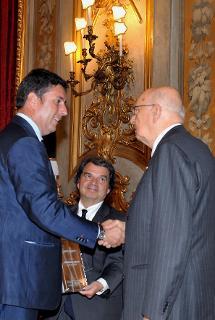 Il Presidente Giorgio Napolitano durante la consegna del &quot;Premio dei Premi&quot; ad Andrea Merloni, Presidente Indesit Company, nel corso della Giornata dell'Innovazione