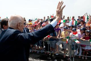 Il Presidente Giorgio Napolitano al suo arrivo alla Rotonda Diaz in occasione della Festa della Marina Militare
