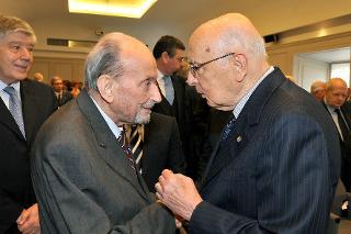 Il Presidente Giorgio Napolitano con Mauro Ferri in occasione della commemorazione del Presidente Emerito della Corte costituzionale Giuliano Vassalli