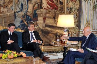 Il Presidente Giorgio Napolitano con Sergio Chiamparino, Presidente dell'Associazione Nazionale Comuni Italiani e Gianni Alemanno, Presidente del Consiglio Nazionale dell'Anci