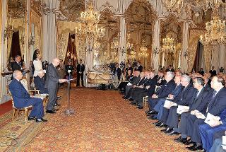 Il Presidente Giorgio Napolitano nel corso dell'incontro con una delegazione del Consiglio nazionale dell'economia e del lavoro in occasione della conclusione dell'VIII Consiliatura