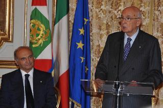 Il Presidente Giorgio Napolitano durante il suo intervento in occasione dell'incontro con una delegazione del Cnel