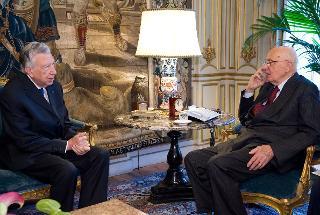 Il Presidente Giorgio Napolitano durante l'incontro con Tullio Lazzaro, Presidente della Corte dei conti, in occasione della visita di congedo