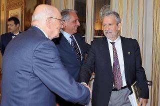 Il Presidente Giorgio Napolitano con Vittorio Cogliati Dezza, Presidente di Legambiente in occasione del 30° anniversario di fondazione dell'Associazione