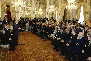 Il Presidente Giorgio Napolitano durante l'incontro con i partecipanti alla manifestazione. &quot;Contromafie. Stati Generali dell'Antimafia&quot;