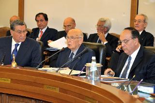 Il Presidente Giorgio Napolitano alla seduta straordinaria plenaria del CSM per il conferimento dell'incarico Primo Presidente della Corte Suprema di Cassazione