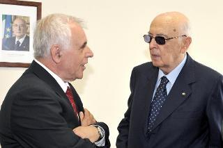 Il Presidente Giorgio Napolitano accolto dal Prof. Stefano Fantoni, Direttore della Scuola Internazionale Superiore di Studi Avanzati