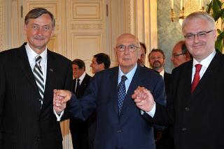 Il Presidente Giorgio Napolitano con il Presidente della Repubblica di Slovenia, Danilo Turk, e il Presidente della Repubblica di Croazia, Ivo Josipovic
