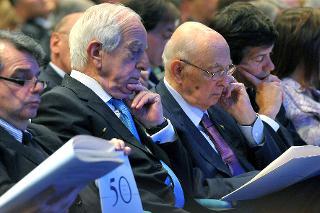 Il Presidente Giorgio Napolitano nel corso della cerimonia per il 50° anniversario dell'Associazione Bancaria Italiana