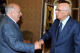 Il Presidente Giorgio Napolitano con Gerardo Bianco, Presidente dell'Associazione degli ex Parlamentari della Repubblica