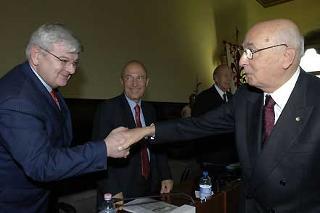 Il Presidente Giorgio Napolitano con Joschka Fischer al convegno Internazionale sull'Europa