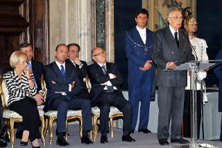 Il Presidente della Repubblica Giorgio Napolitano durante il suo intervento in occasione della cerimonia di commiato dei componenti il Consiglio superiore della magistratura