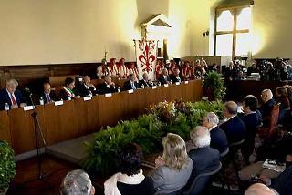 Una immagine del Convegno internazionale sull'Europa a Palazzo Vecchio, presente il Presidente della Repubblica Giorgio Napolitano con la moglie Clio