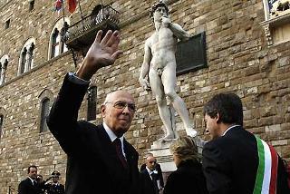 Il Presidente Giorgio Napolitano all'arrivo a Palazzo Vecchio per presenziare al Convegno sull'Europa