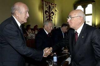 Il Presidente Giorgio Napolitano con Valery Giscard d'Estaing, Carlo Azeglio Ciampi e Jorge Sampaio al convegno Internazionale sull'Europa
