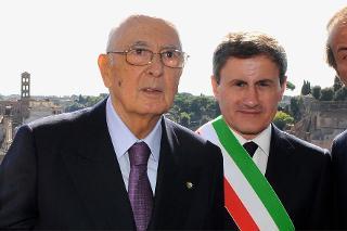 Il Presidente Giorgio Napolitano con Gianni Alemanno, Sindaco di Roma in occasione del 140° anniversario di Roma Capitale