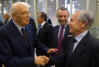 Il Presidente Giorgio Napolitano con Valerio Castronovo e il Presidente dell'Unioncamere Lazio Andrea Mondello, in occasione dell'incontro con le parti sociali e il mondo della produzione romana, stasera