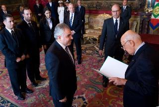 Il Presidente Giorgio Napolitano con S.E. il Signor Hasan Khaddour, nuovo Ambasciatore della Repubblica Araba Siriana, in occasione della presentazione delle Lettere Credenziali