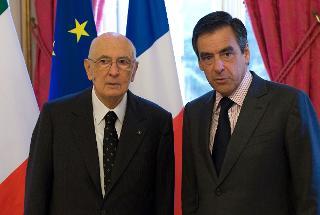 Il Presidente Giorgio Napolitano con il Primo Ministro della Repubblica Francese Francois Fillon
