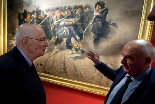 Il Presidente Giorgio Napolitano con Antonio Paolucci nel corso della visita della Mostra &quot;1861. I pittori del Risorgimento&quot;