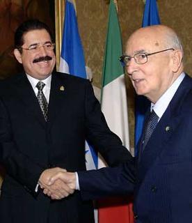 Il Presidente Giorgio Napolitano con Josè Manuel Zelaya Rosales, Presidente della Repubblica dell'Honduras.