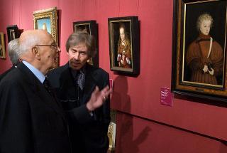 Il Presidente Giorgio Napolitano visita la Mostra &quot;Lucas Cranach: l'altro Rinascimento&quot;, allestita alla Galleria Borghese, a destra il curatore della Mostra Bernard Aikema