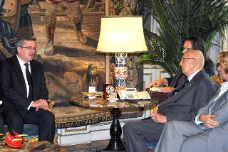 Il Presidente Giorgio Napolitano con il Signor Bronislaw Komorowski, Presidente della Repubblica di Polonia durante i colloqui