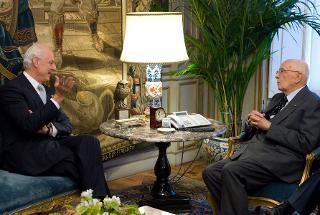 Il Presidente Giorgio Napolitano nel corso dei colloqui con Staffan De Mistura, Rappresentante Speciale del Segretario generale delle Nazioni Unite per l'Afghanistan