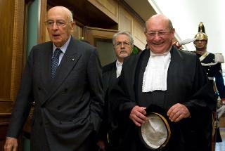Il Presidente Giorgio Napolitano con il neo Presidente e il Procuratore Generale della Corte dei conti, Luigi Giampaolino e Mario Ristuccia