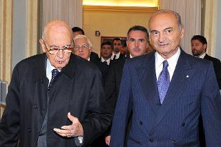 Il Presidente Giorgio Napolitano con Antonio Marzano, Presidente del Consiglio nazionale dell'economia e del lavoro, in occasione dell'insediamento della IX Consiliatura del CNEL
