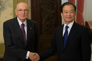 Il Presidente della Repubblica Giorgio Napolitano con il Primo Ministro della Repubblica Popolare Cinese Wen Jiabao