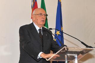 Il Presidente Giorgio Napolitano durante il suo intervento in occasione dell'inaugurazione della mostra &quot;Gioventù Ribelle. L'Italia del Risorgimento&quot; allestita al Complesso Monumentale del Vittoriano.