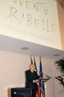 Il Presidente Giorgio Napolitano durante il suo intervento in occasione dell'inaugurazione della mostra &quot;Gioventù Ribelle. L'Italia del Risorgimento&quot;