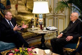 Il Presidente Giorgio Napolitano nel corso dei colloqui con il Primo Ministro del Regno del Belgio, Yves Leterme