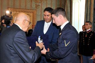 Il Presidente della Repubblica Giorgio Napolitano nel corso dell'incontro con gli Allievi delle Accademiie Militari