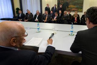 Il Presidente Giorgio Napolitano con il Presidente della Giunta Regionale del Veneto Luca Zaia nel corso dell'incontro con i Sindaci dei Comuni della Provincia di Padova colpiti dall'alluvione