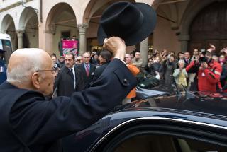 Il Presidente Giorgio Napolitano lascia Palazzo San Gaetano, al termine della cerimonia di celebrazione del 60° anniversario di fondazione del CUAMM - Medici con l'Africa