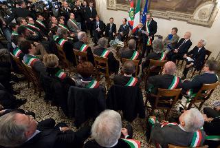 Il Presidente Giorgio Napolitano nel corso dell'incontro con i Sindaci dei Comuni della Provincia di Vicenza, colpiti dall'alluvione