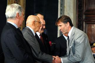 Il Presidente Giorgio Napolitano consegna le insegne di Cavaliere dell'Ordine &quot;Al Merito del Lavoro&quot; a Brunello Cucinelli