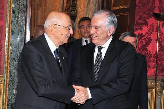 Il Presidente Giorgio Napolitano con il Sig. Oscar Godoy Arcaya, nuovo Ambasciatore della Repubblica del Cile, in occasione della presentazione delle Lettere Credenziali