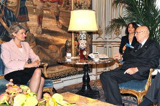 Il Presidente Giorgio Napolitano con Irina Bokova, Direttrice Generale dell'UNESCO, durante i colloqui