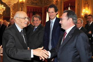 Il Presidente Giorgio Napolitano con John Elkann, Innocenzo Cipolletta in occasione dell'incontro con una delegazione dell'Associazione fra le società italiane per azioni