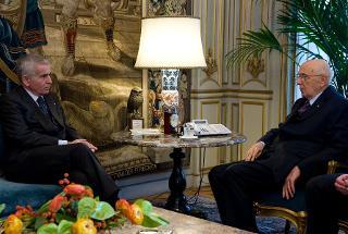 Il Presidente Giorgio Napolitano nel corso dei colloqui con il nuovo Ambasciatore d'Italia a Pechino, Attilio Massimo Iannucci